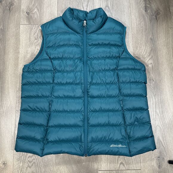 Eddie Bauer Vest Womens 2XL XXL Green Turquoise EB 650 Down Puffer Full Zip Up - Picture 2 of 8